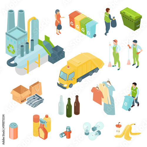 Garbage Recycling Isometric Icons Set