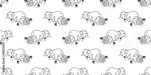 Bear  seamless pattern Polar Bear sleep log mushroom isolated doodle wallpaper background