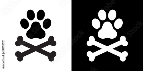 Dog paw dog bone cross bone pirate vector illustration icon logo