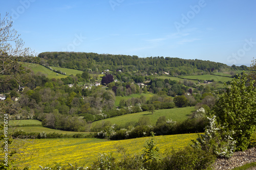 The idyllic rural Slad Valley in spring sunshine  Cotswolds  Gloucestershire  UK.