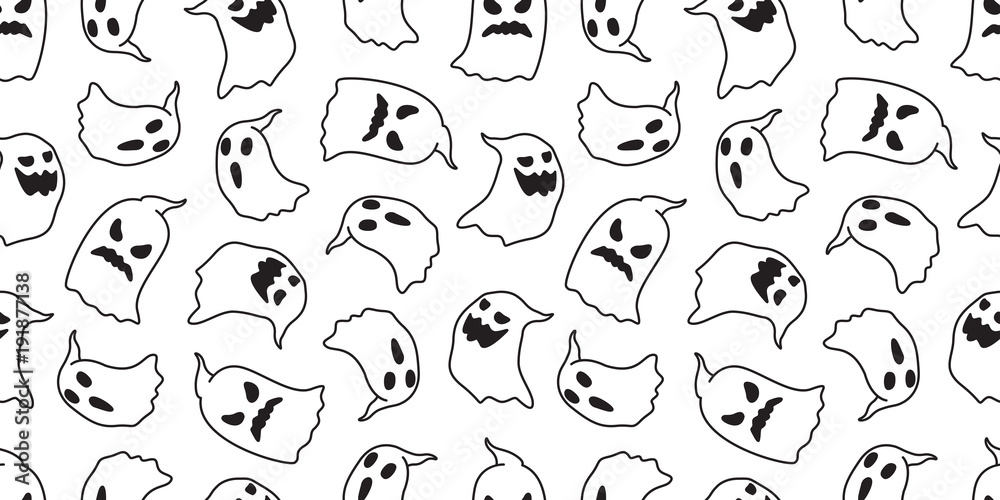 Ghost seamless pattern Halloween vector isolated spooky cartoon wallpaper background illustration doodle white