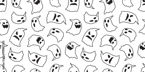 Ghost seamless pattern Halloween vector isolated spooky cartoon wallpaper background illustration doodle white