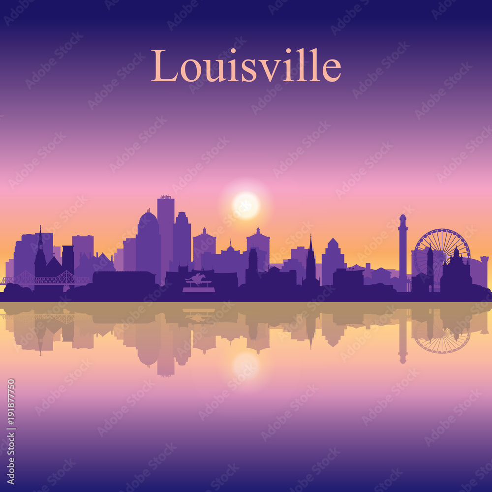 Louisville city silhouette on sunset background