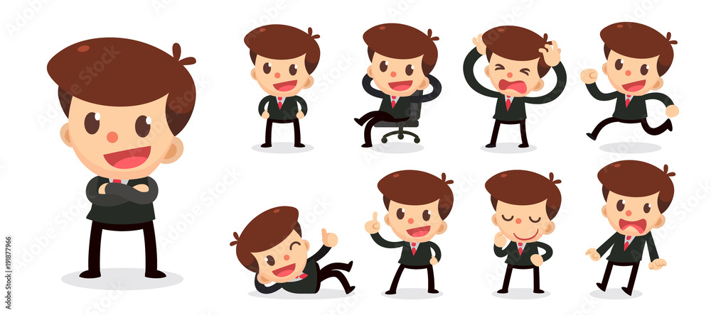 Set of tiny businessman character in actions. Set of tiny businessman character in actions.