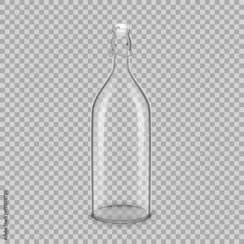 Realistic template of empty glass transparent bottles for milk.