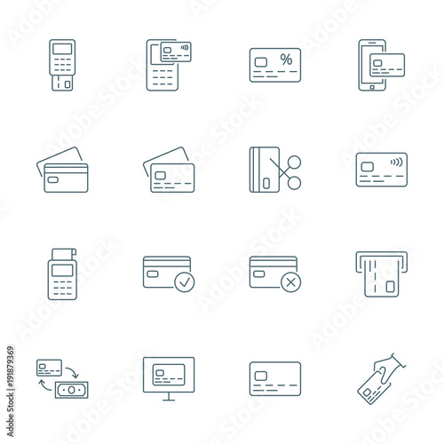 Credit card set of vector icons outline style