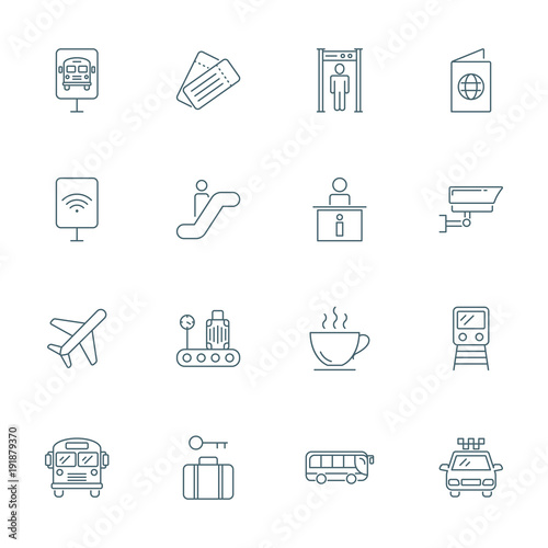 Travel set of vector icons outline style
