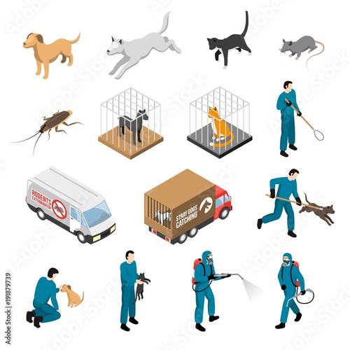 Animal Control Service Isometric Set