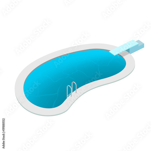 Isometric swimming pool with ladder and diving board. Isolated vector illustration.