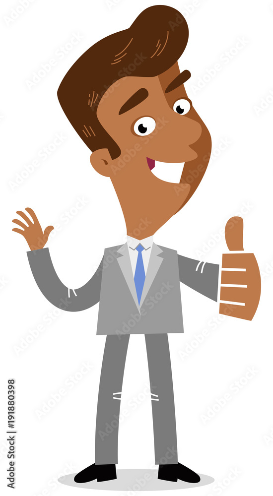 Vector illustration of a smiling asian cartoon business man in three-quarter profile giving the thumbs up isolated on white background Vector illustration of a smiling asian cartoon business man in three-quarter profile giving the thumbs up isolated on white background