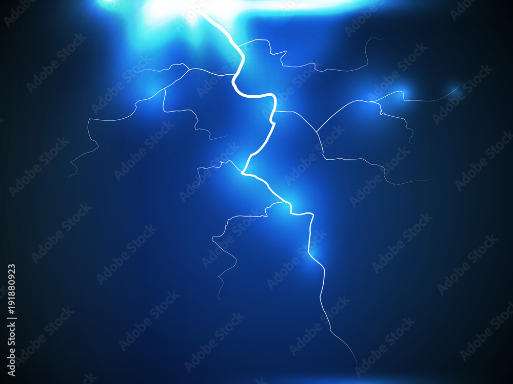 Lightning flash bolt or thunderbolt on dark blue night background. Vector eps 10. Electric light thunder spark Lightning flash bolt or thunderbolt on dark blue night background. Vector eps 10. Electric light thunder spark