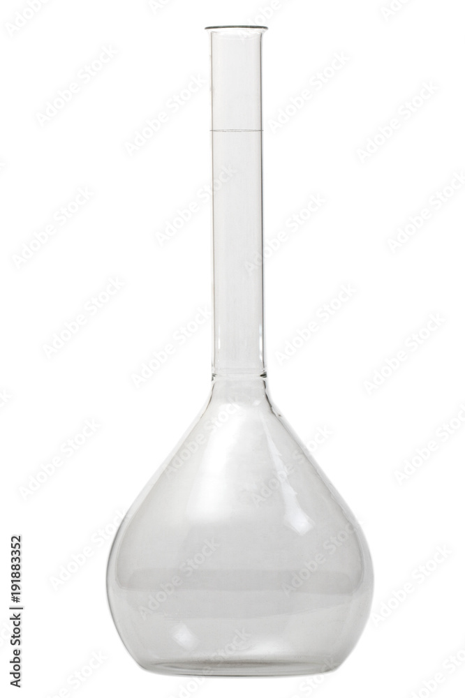 Flask liter flat-bottomed glass on isolated white background