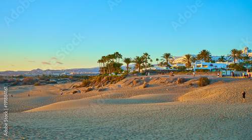 Sunset over sand dunes on Canary islands / Maspalomas - Spain  photo