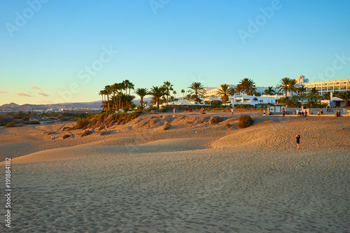 Sunset over sand dunes on Canary islands / Maspalomas - Spain  photo