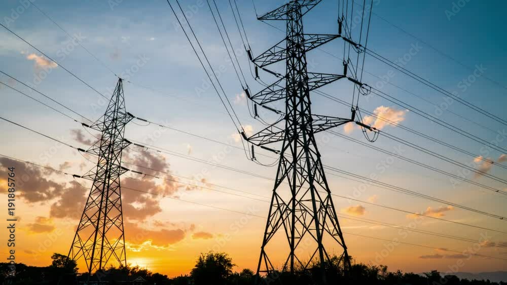 silhouette of high voltage electrical pole structure