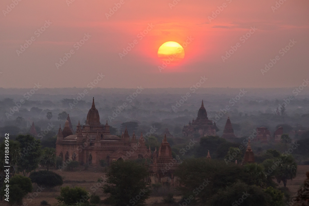 View to the ancient temples in Bagan, Myanmar