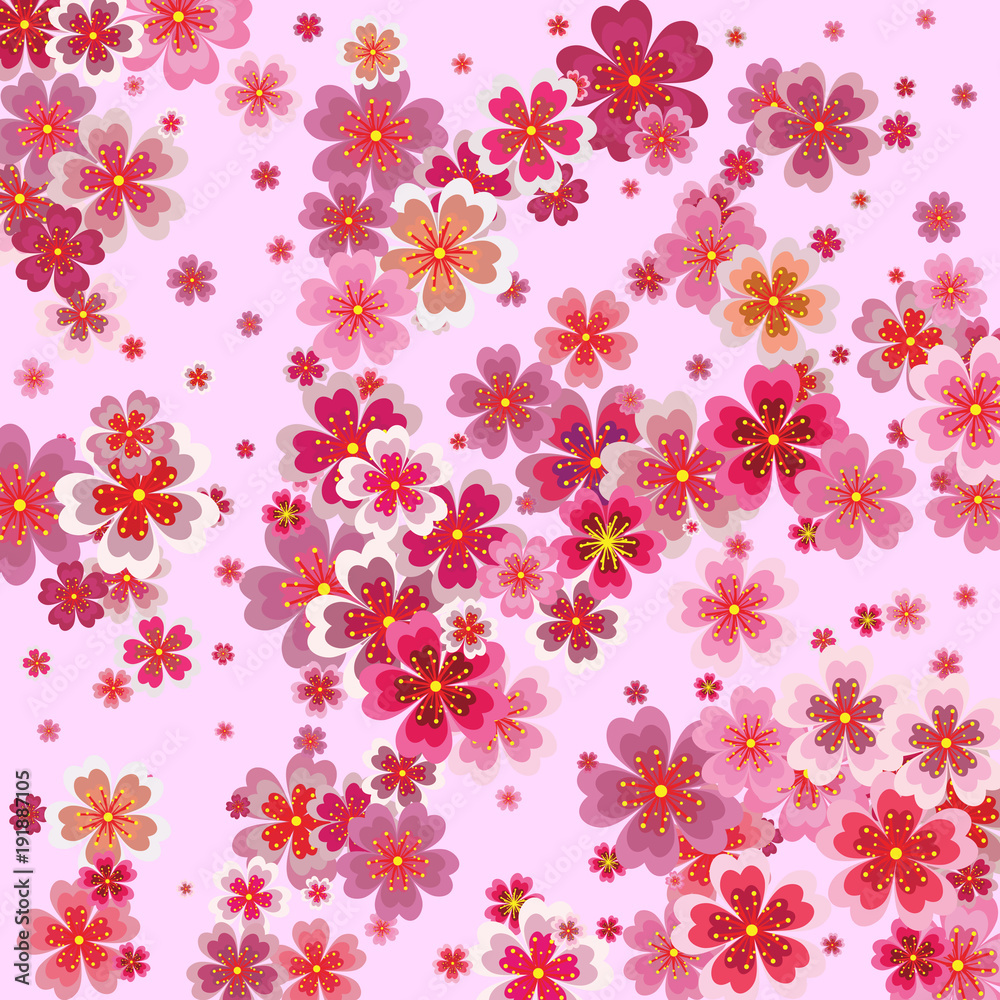 Pink Sakura blossoms modern background. Vector illustration