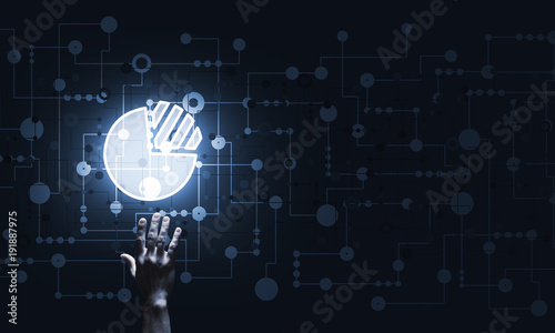 Digital diagram icon and man touching it with his finger