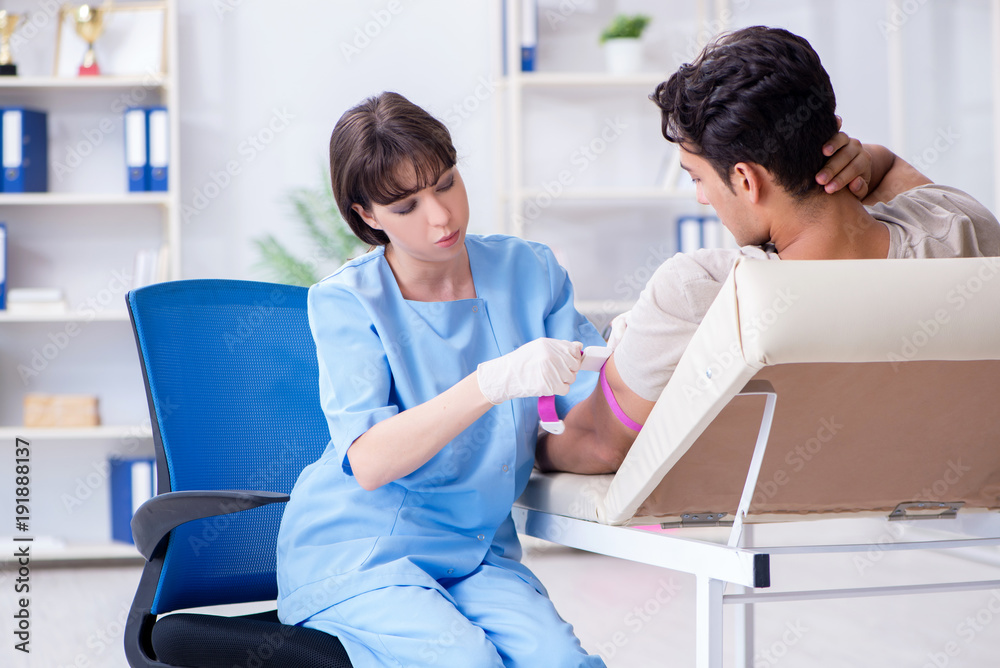Patient getting blood transfusion in hospital clinic
