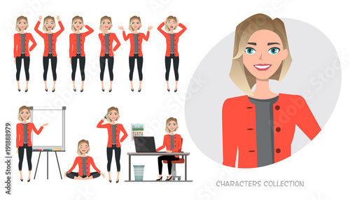 Set of emotions for business woman.