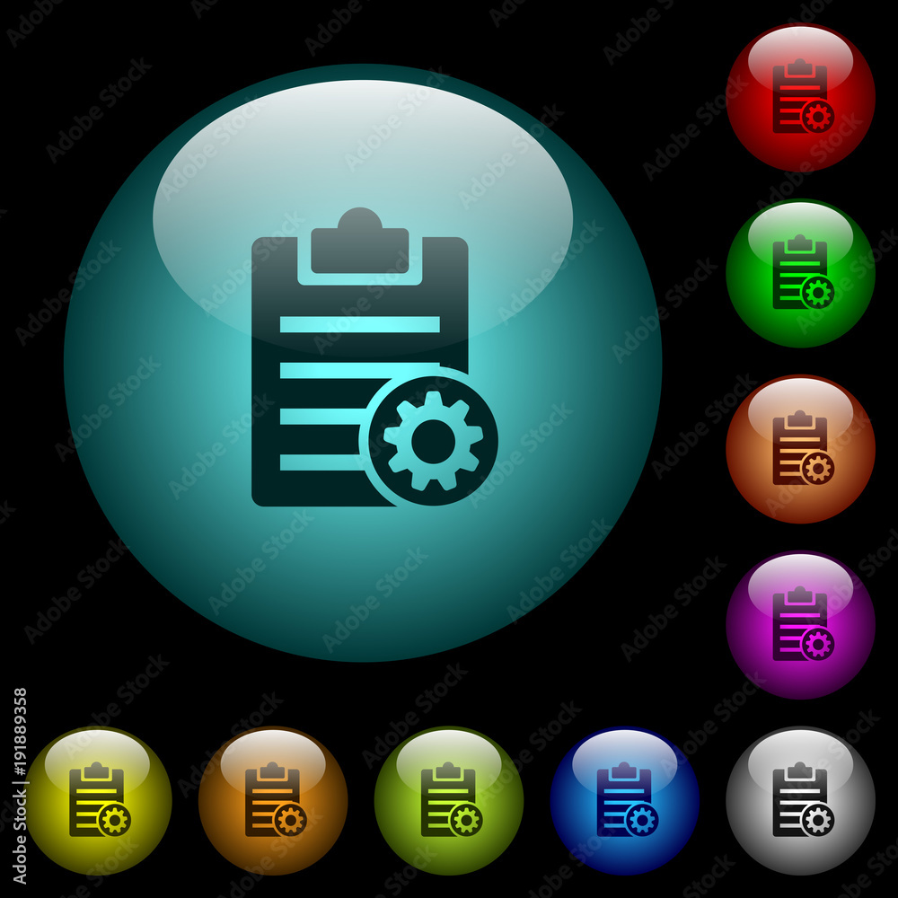 Note settings icons in color illuminated glass buttons Note settings icons in color illuminated glass buttons