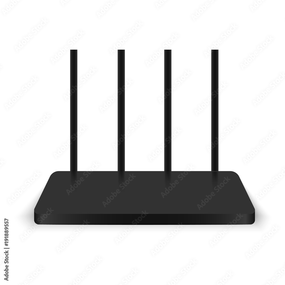 Realistic black wireless router with antenna. Vector Realistic black wireless router with antenna. Vector