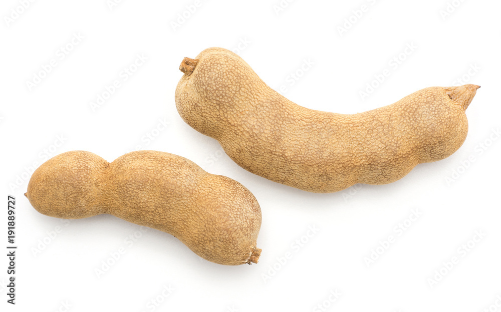 Two Indian dates tamarind top view isolated on white background.