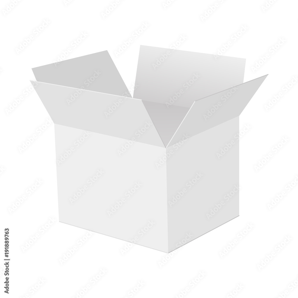 Blank of white opened cardboard box . Perspective view. Mock up box. Vector Blank of white opened cardboard box . Perspective view. Mock up box. Vector
