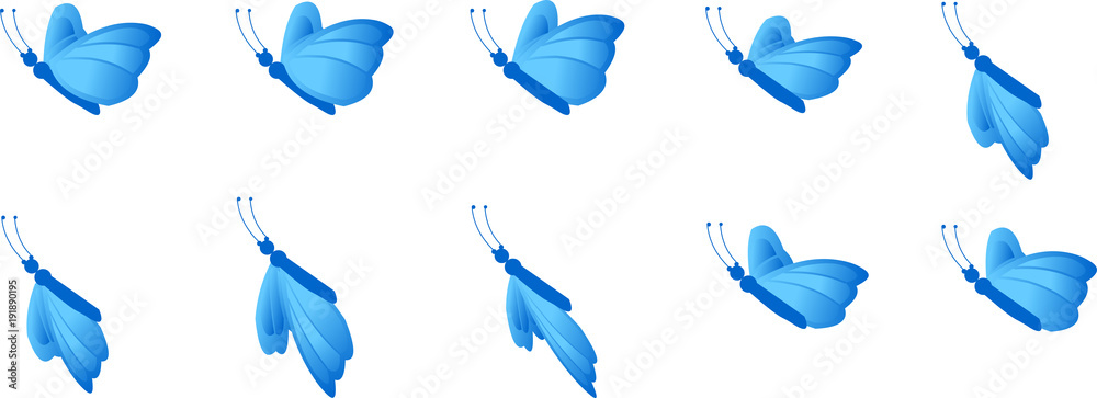 animation sprite sheet, loop animation, butterfly, flying animation,  silhouette, animation frames, Stock Vector | Adobe Stock