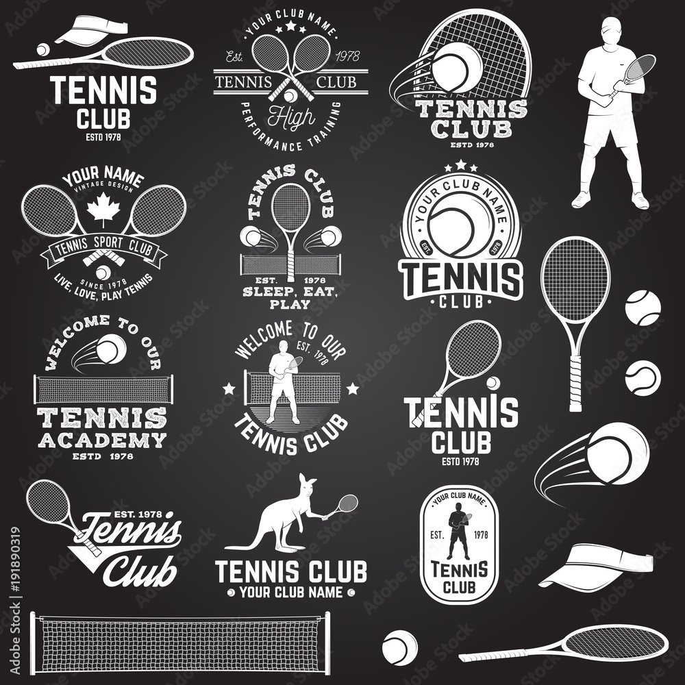 Set of Tennis club badges with design element. Vector illustration.