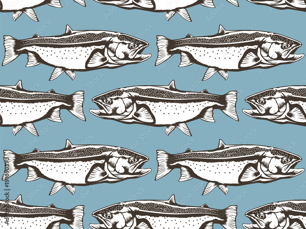 Obraz premium Salmon fish pattern blue