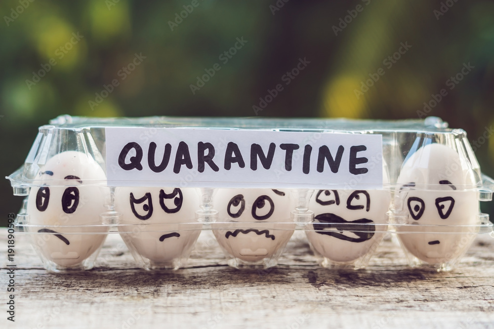 Eggs in a box, quarantine. Eggs are considered when passing quarantine