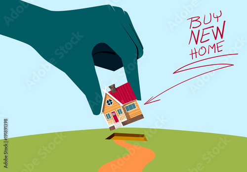 Buy New Home concept: Hand puts the new building on the ground