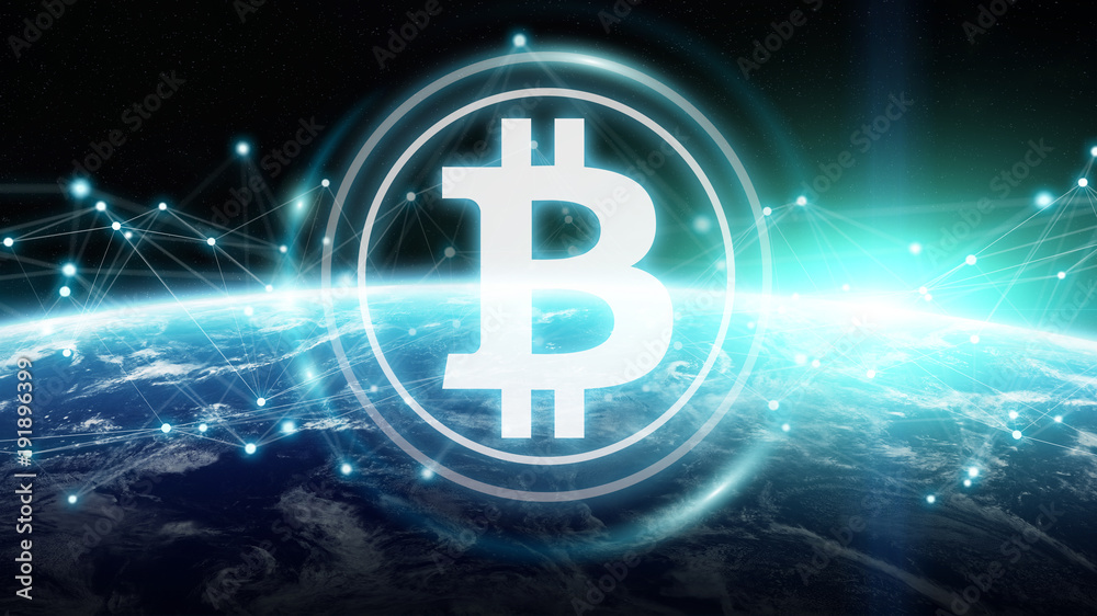 Bitcoins exchanges on planet Earth 3D rendering Bitcoins exchanges on planet Earth 3D rendering