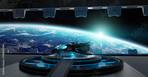Fototapeta Naklejka Na Ścianę i Meble -  Landing strip spaceship interior 3D rendering elements of this image furnished by NASA