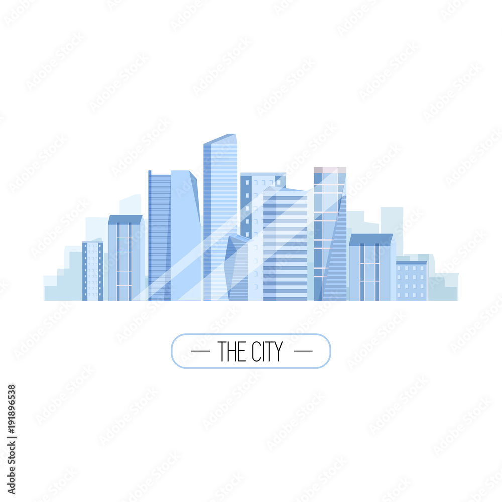 City illustration. Skyscrapers, urban buildings, architecture. Vector.