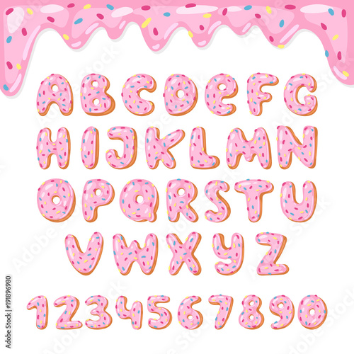 Платно Alphabet donut vector kids alphabetical doughnuts font ABC with pink letters and