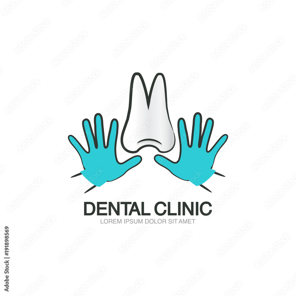 Dental clinic logo template. Doctor's hands and tooth symbol Dental clinic logo template. Doctor's hands and tooth symbol