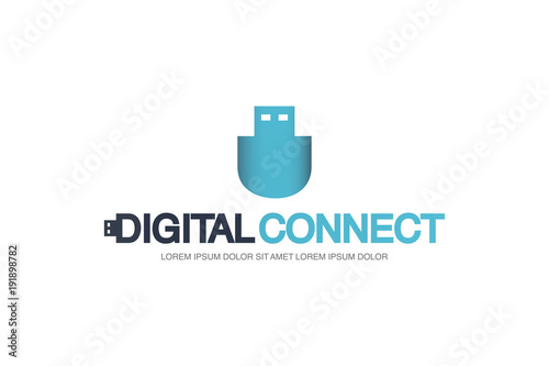 Template logo for digital connect with usb flash drive