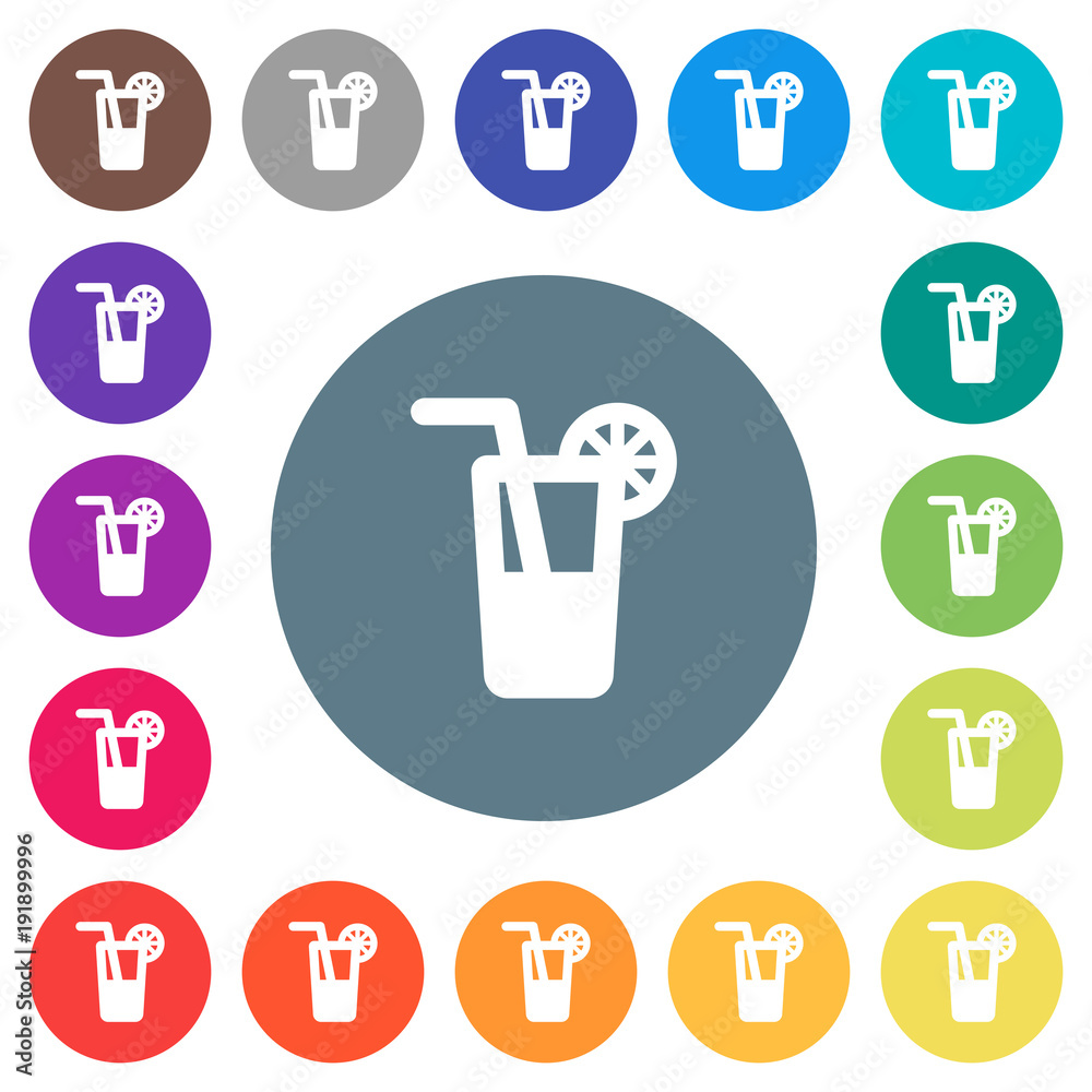 Longdrink flat white icons on round color backgrounds Longdrink flat white icons on round color backgrounds