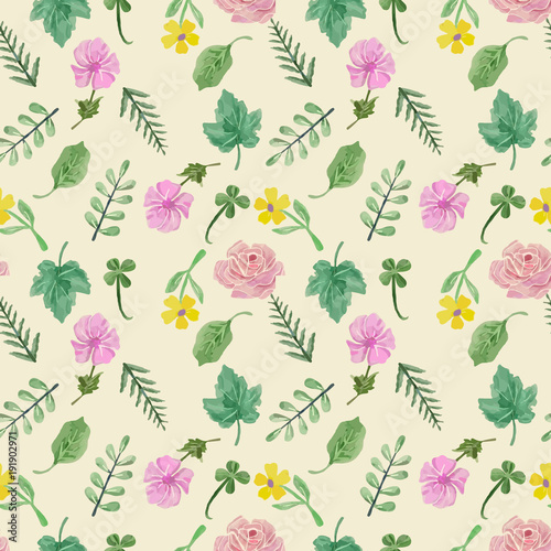 Wallpaper Mural Colorful floral collection with leaves and flowers, hand drawn  watercolor background. Torontodigital.ca