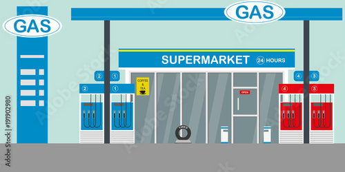 gas fuel station and supermarket