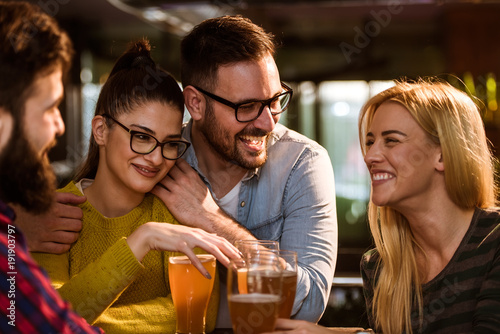 Sticker Friends in pub drinking beer having fun