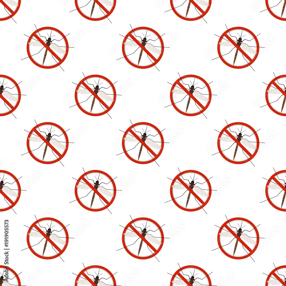 Seamless pattern of mosquito warning sign isolated on white background. Anti gnat symbol in flat style. Vector illustration of insects. Seamless pattern of mosquito warning sign isolated on white background. Anti gnat symbol in flat style. Vector illustration of insects.