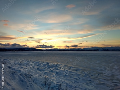 Beautiful winter sunrise  sunset  in Northern Norway