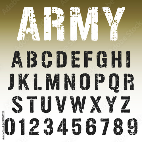 Alphabet font army stamp design