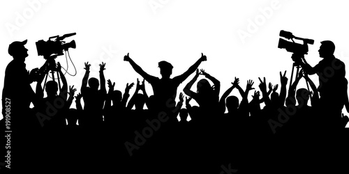 Applause sports fans. Cheering crowd people concert, party. Isolated background silhouette vector