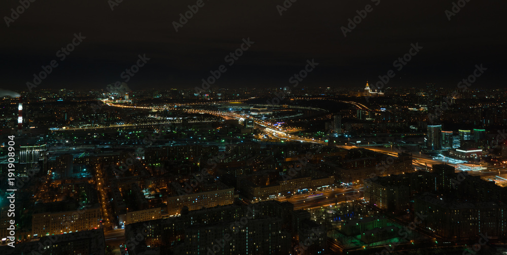 night view of Moscow and Third Ring Road