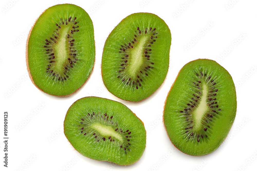 Slices kiwi fruit isolated on white background top view Slices kiwi fruit isolated on white background top view