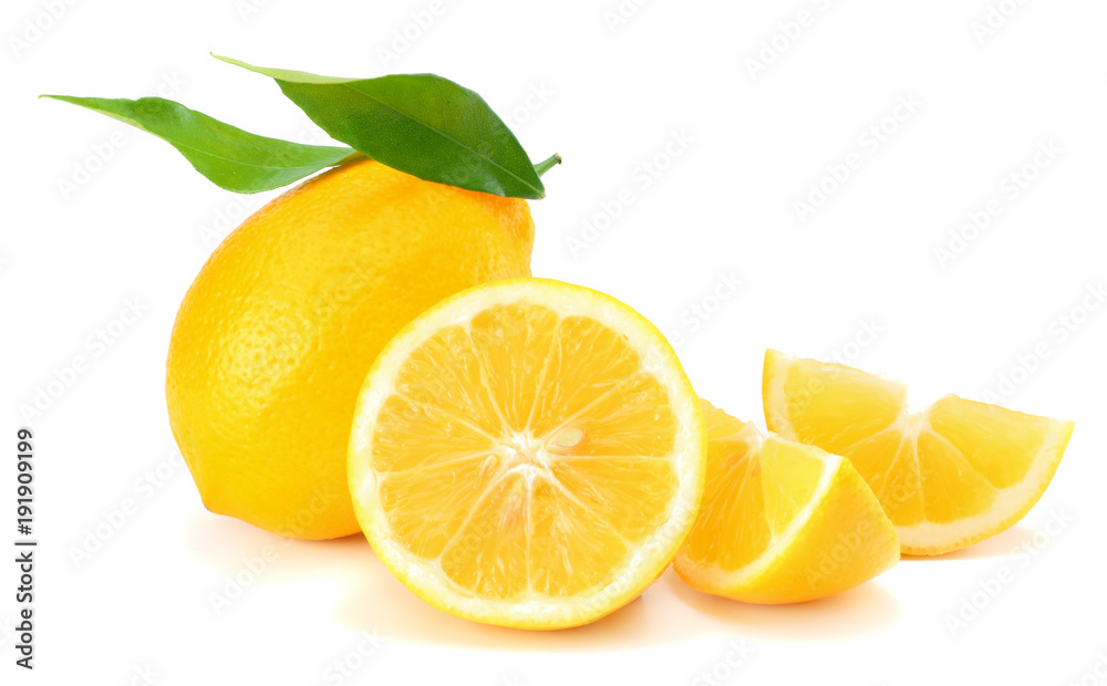 healthy food. lemon with green leaf isolated on white background healthy food. lemon with green leaf isolated on white background